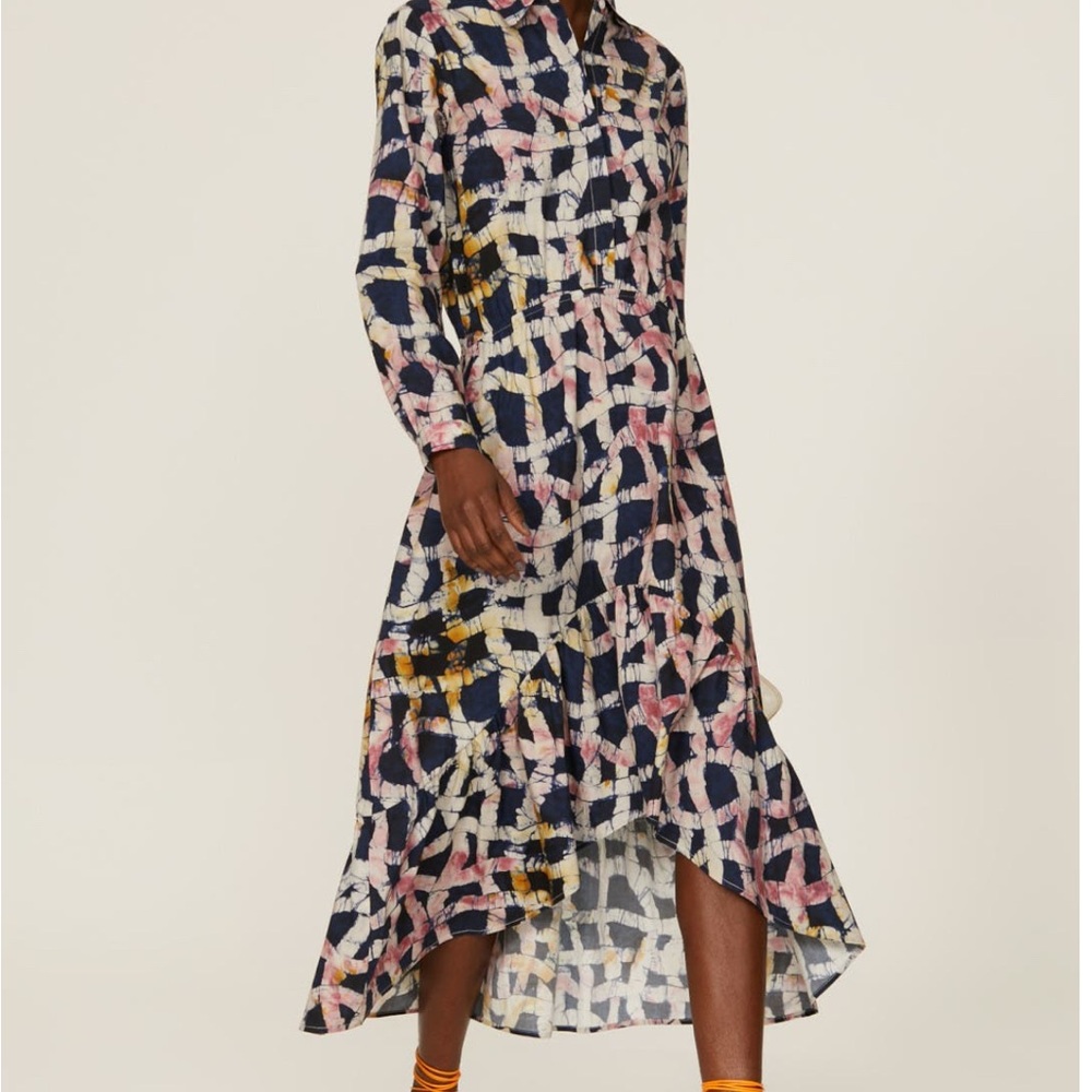 Black and Tan Asymmetrical Ruffled High Low Dress